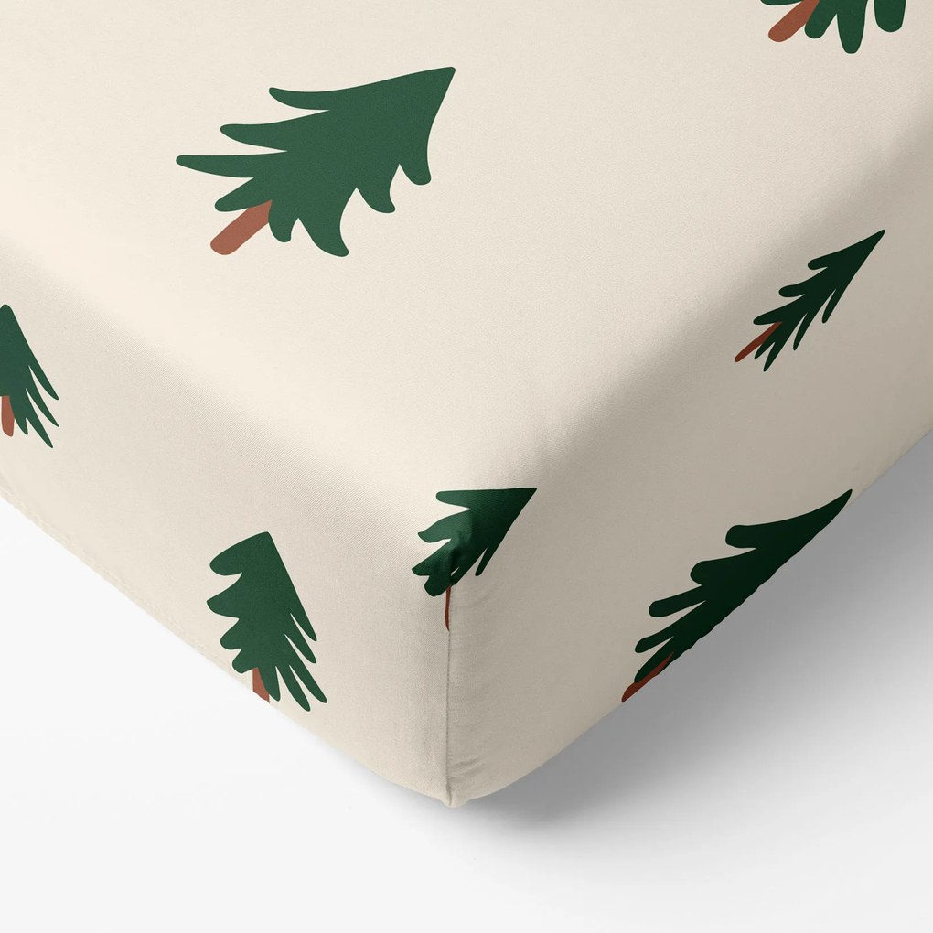 Goldea vianočná bavlnená napínacia plachta - stromčeky na režnom 200 x 200 cm