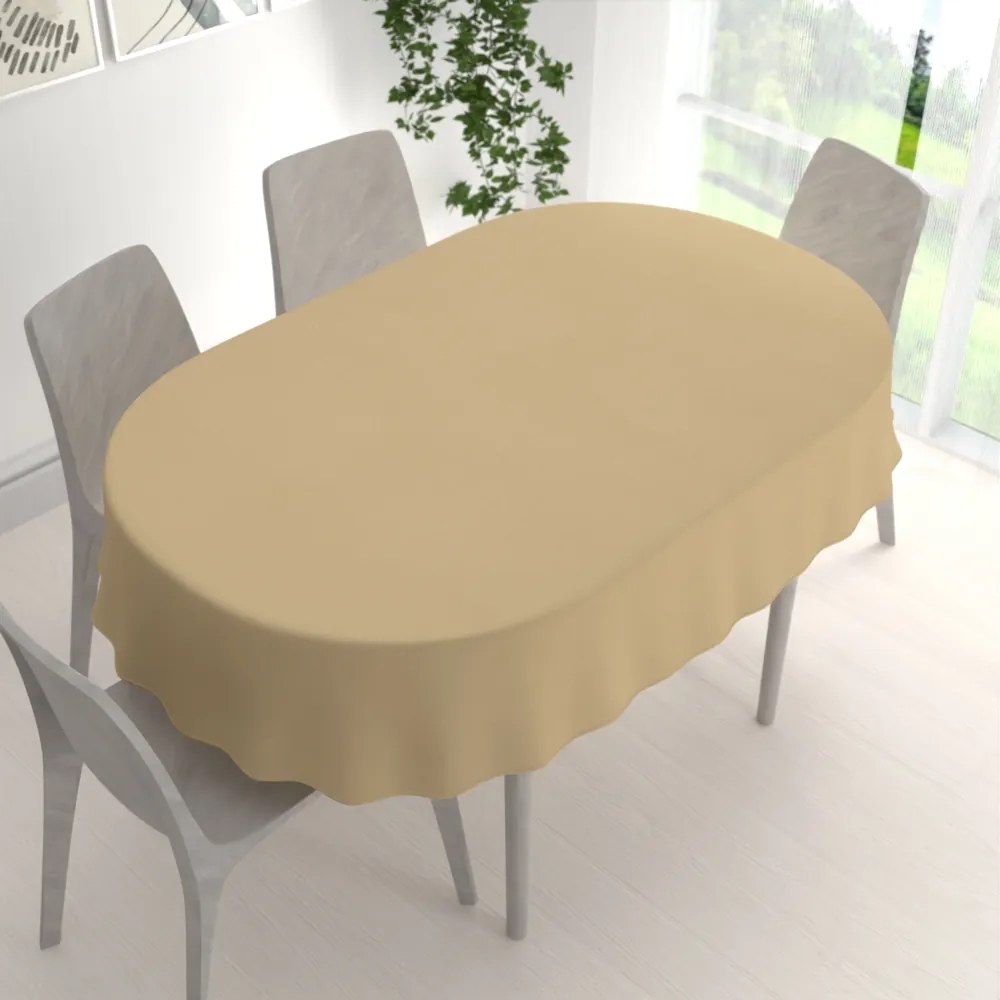 Biante Veľký dekoračný oválny obrus BKU-107 Pieskovo béžový 200x260 cm
