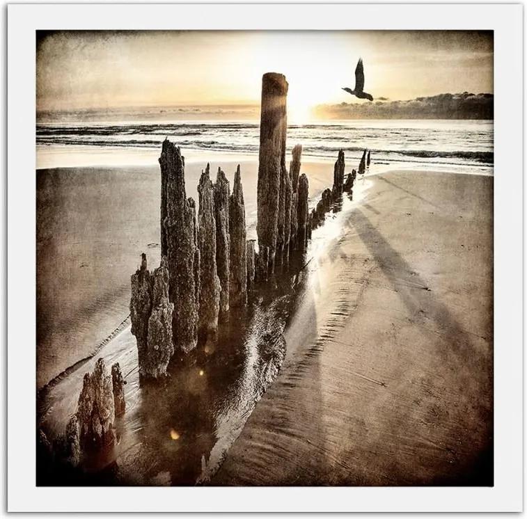 CARO Obraz v ráme - Sunset On The Beach Biela 20x20 cm