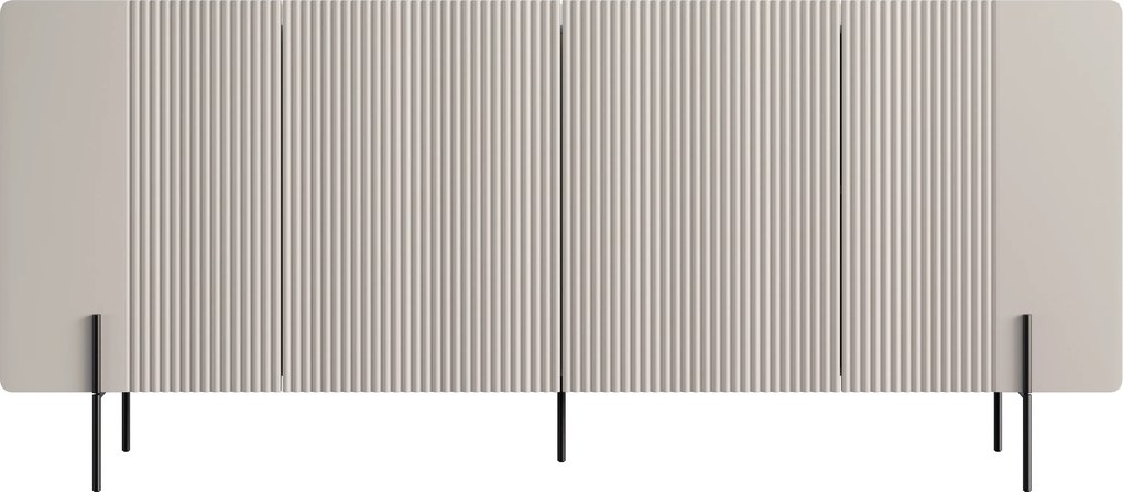 Komoda Malmi 200 cm štvordverová - kašmír / crema bianca / čierne nožičky