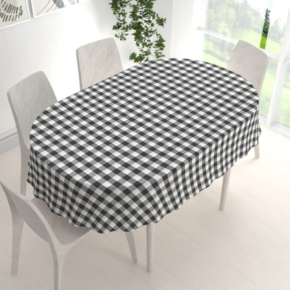 Biante Dekoračný oválny obrus Rebeka RE-010 Sivo-biela kocka veľká 100x140 cm