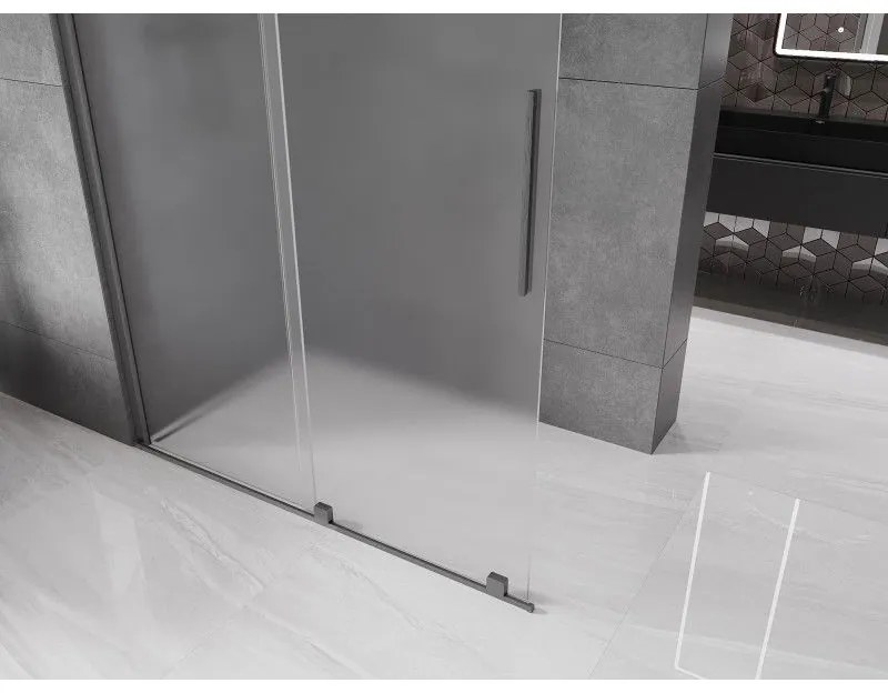 Mexen Velar, sprchová zástena s posuvnými dverami Walk-in 130 x 200 cm, 8mm sklo námraza, grafit brúsený, 871-130-000-33-66