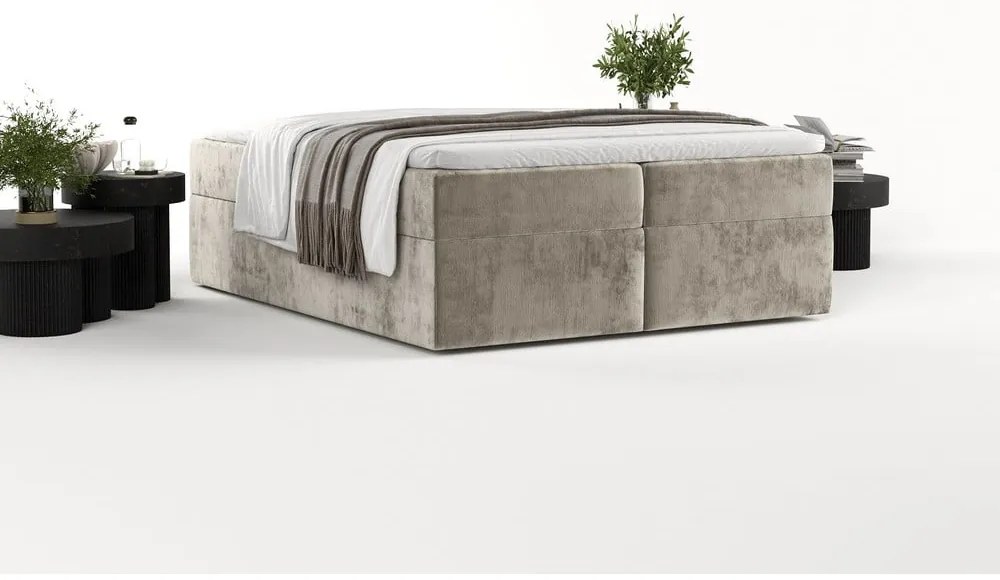 Svetlohnedá boxspring posteľ s úložným priestorom 160x200 cm Yoko – Maison de Rêve