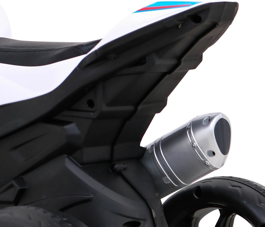 Ramiz BMW HP4 Detský motocykel na batérie biely + 3 kolieska + LED + MP3 USB + ekokoža