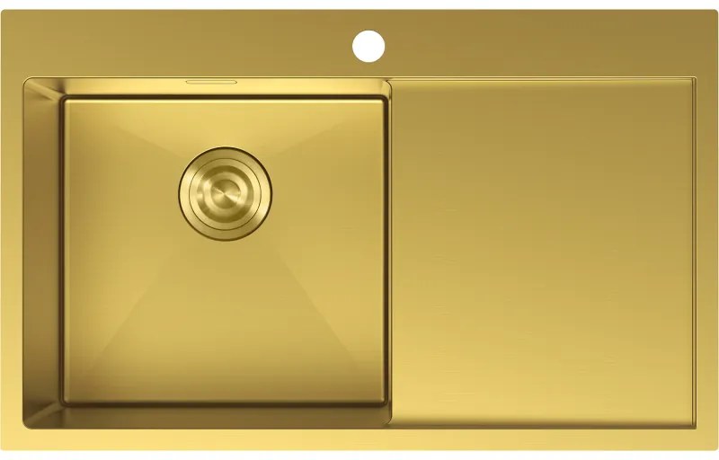 Mexen Exar, 1-komorový nerezový drez s odkvapkávačom, ľavý, 780 x 480 mm, brúsená zlatá, 6433781010L-55