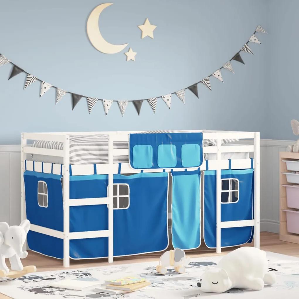 Detská vyvýšená posteľ závesy modrá 90x190 cm masívna borovica 3206977