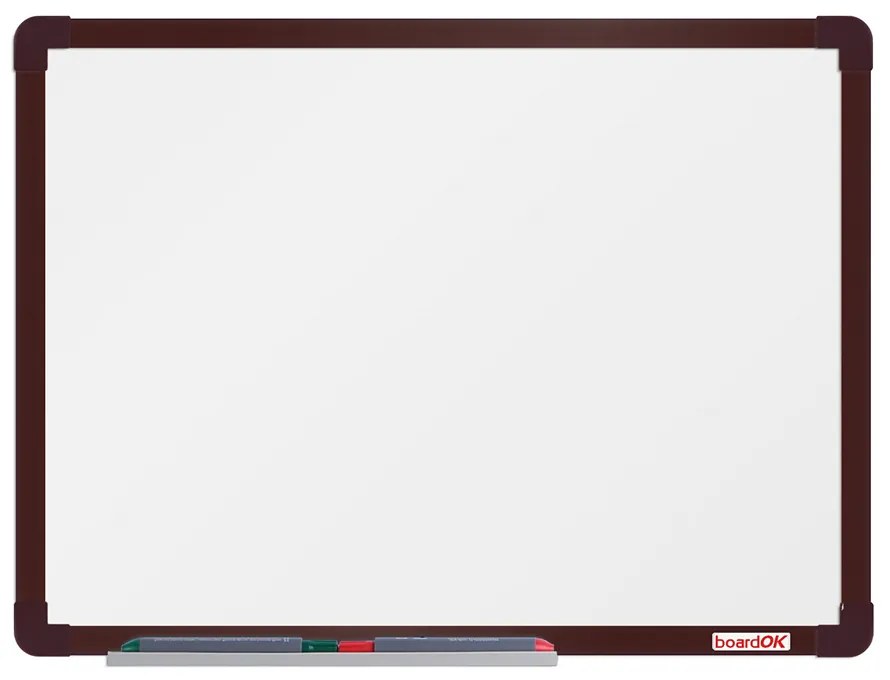 Biela magnetická popisovacia tabuľa boardOK, 600 x 450 mm, hnedý rám