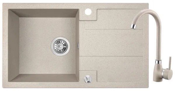Laveo Barbados, 1-komorový granitový drez 760x440x194 mm + drezová batéria, béžová, LAV-SBBA411T