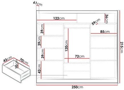 Šatníková skriňa s posuvnými dverami Senado 250 (grafit + čierna) (so zrkadlom). Vlastná spoľahlivá doprava až k Vám domov. 1105751