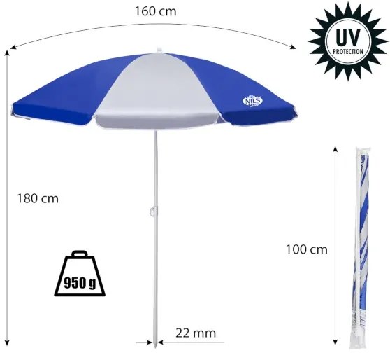 Slnečník 160 cm NILS Camp NC7813 - modrá/biela