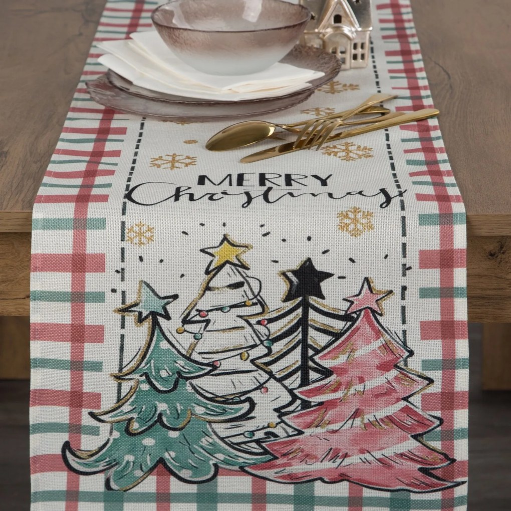 VIANOČNÝ BEHÚŇ NA STÔL MERRY CHRISTMAS 33X183 CM VZOROVANÝ