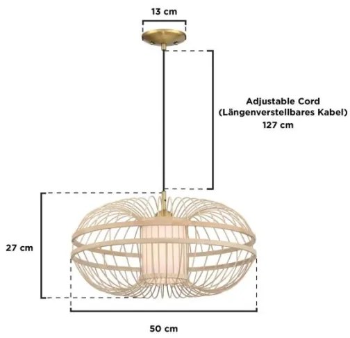 Westinghouse 61255 - Luster na lanku TULCEA 1xE27/60W/230V bambus