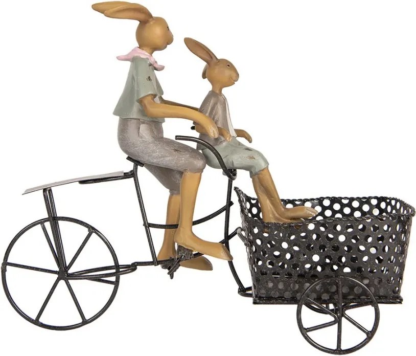 Dekorácia králiky na bicykli s košíkom - 28*12*23 cm