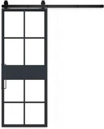 Ocelové interiérové dvere dvere so sklom Industry 2 60cm, 203cm, naturálne čiernena oceľ - bez laku