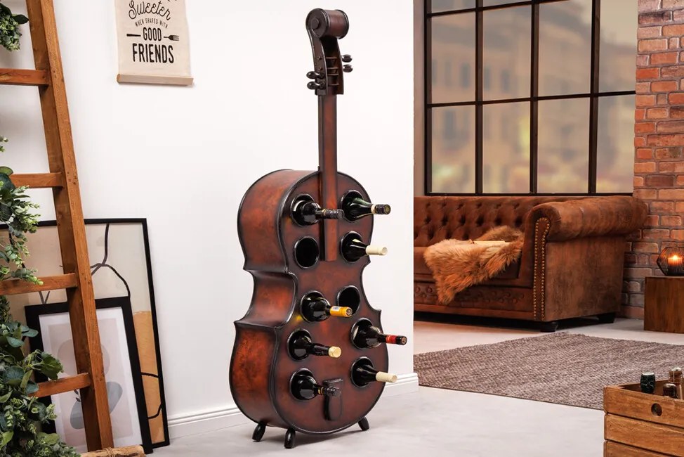 Originálny stojan na víno z borovicového dreva Violoncello