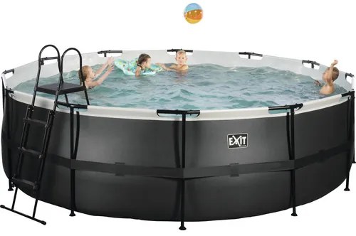 Nadzemný bazén rámový EXIT Black Leather Style ø450 x 122 cm dizajn kože s pieskovou filtráciou a rebríkom čierny