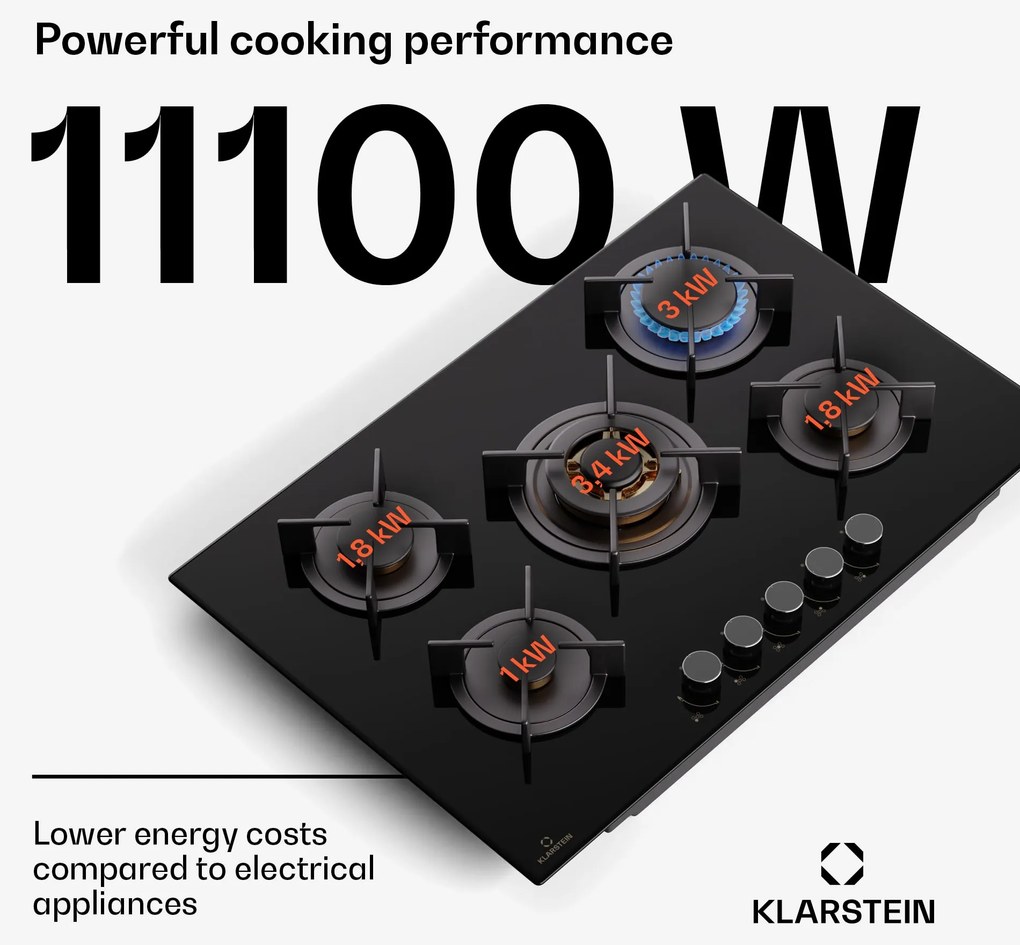 Klarstein Goldflame 5, plynová varná doska, 5 horákov
