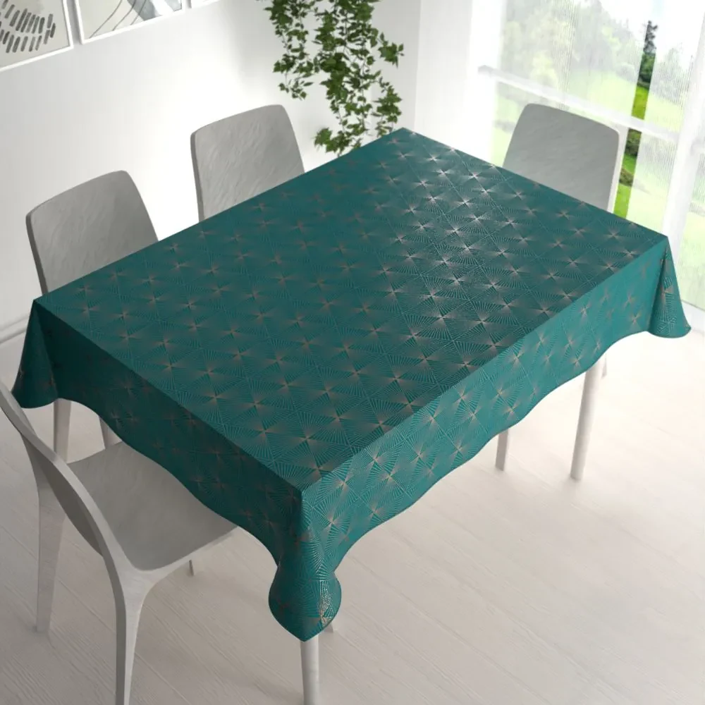 Biante Zamatový obdĺžnikový obrus Isabela IBL-008 Rose Gold trojuholníky na petrolejovom 120x200 cm