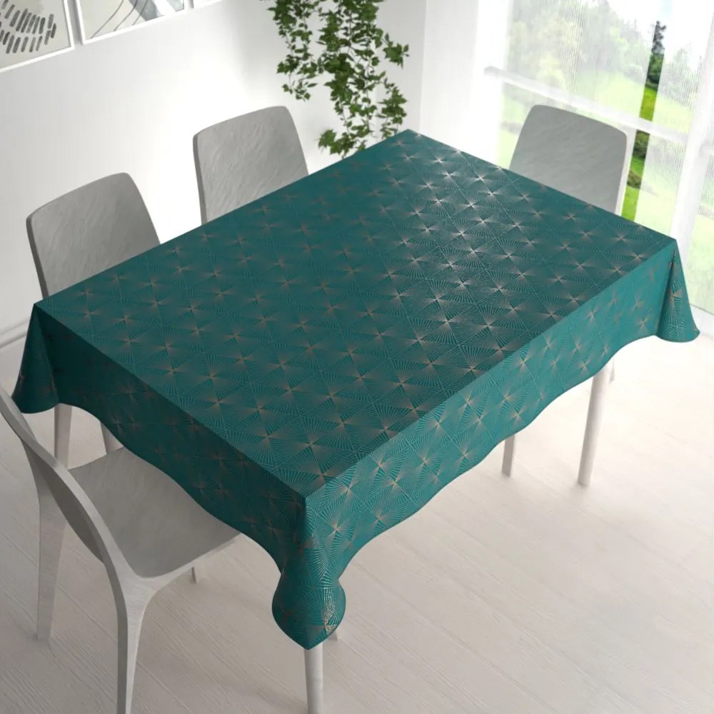 Biante Zamatový obdĺžnikový obrus Isabela IBL-008 Rose Gold trojuholníky na petrolejovom 140x200 cm