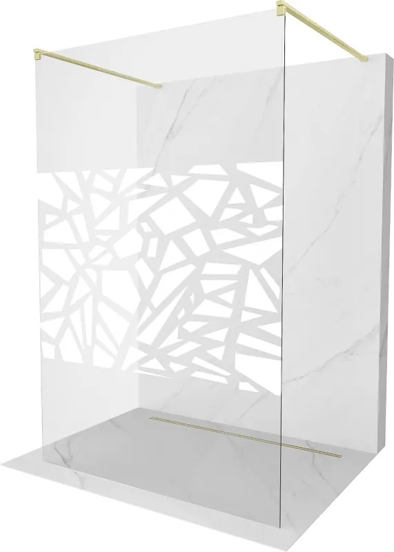 Mexen Kioto, sprchová zástena Walk-In 130 x 200 cm, 8mm číre sklo biely vzor, zlatý matný profil, 800-130-002-55-85