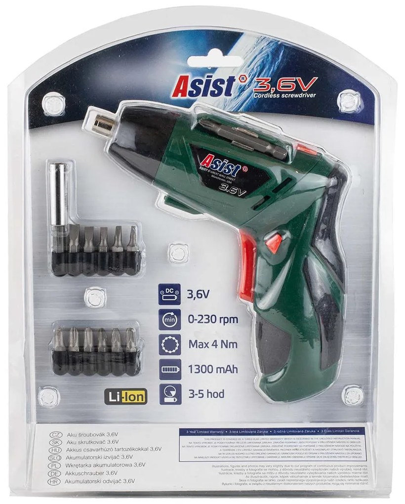 ASIST Aku skrutkovač 3,6V Li-ion, s príslušenstvom