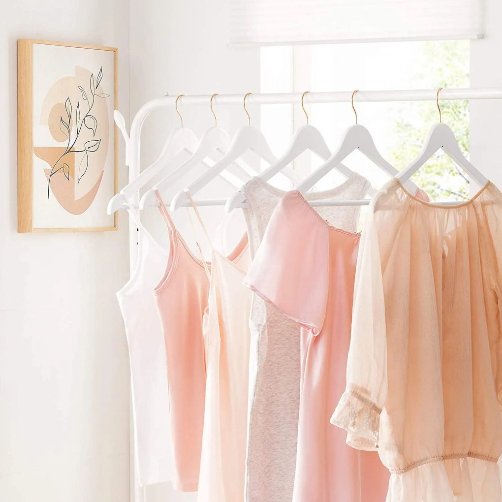 Drevené vešiaky na šaty, sada 20 ks, farba biela a rosegold