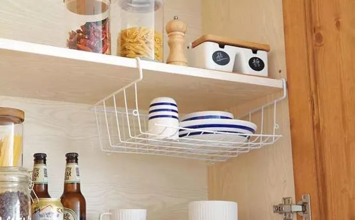 Prídavný závesný kôš pod policu, biely kov, hlboký COCINA, 43x25x18,5