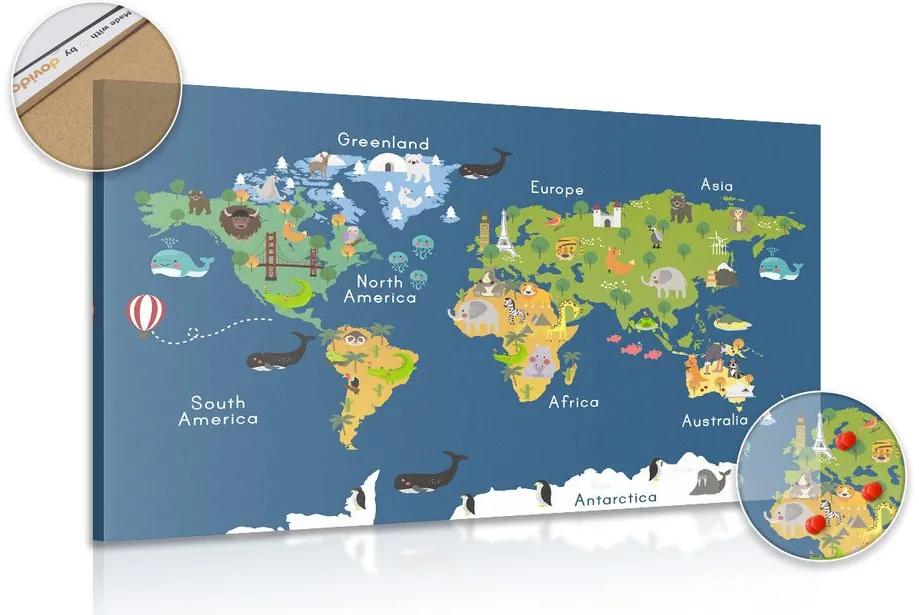 Obraz na korku mapa sveta pre deti - 90x60 flags