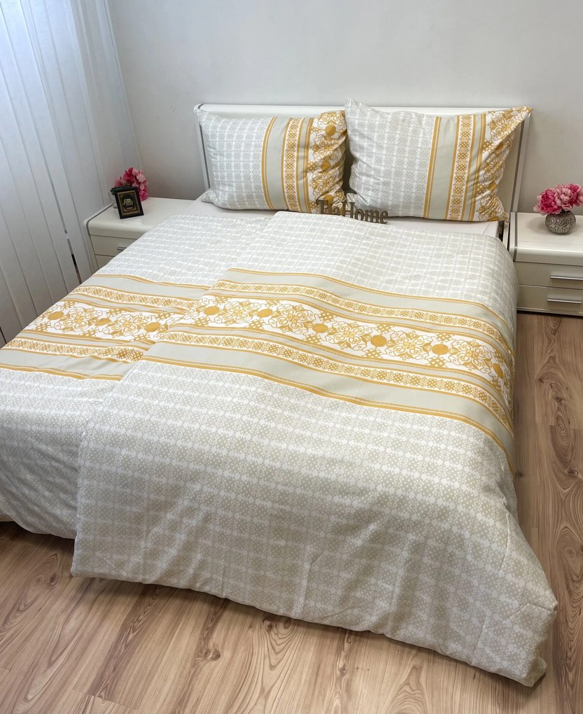 Obliečky bavlnené Angelika gold TiaHome - 1x Vankúš 90x70cm, 1x Paplón 140x220cm