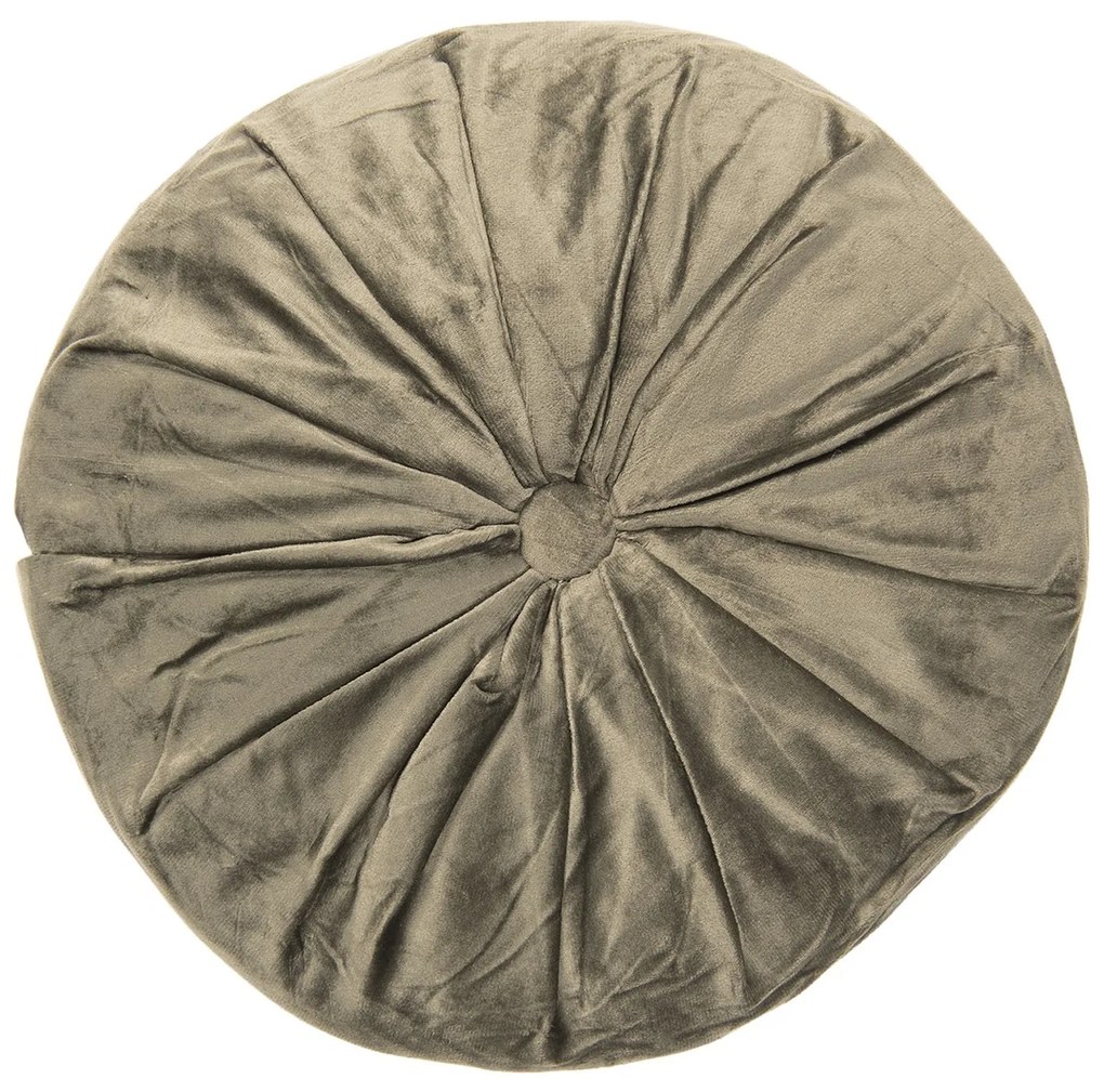 Khaki guľatý zamatový vankúš - Ø 38 * 8 cm