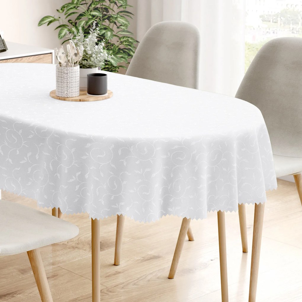 Goldea sviatočný oválny teflónový obrus - biely s velkými ornamentami 80 x 140 cm
