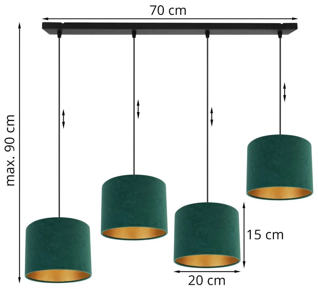 Závesné svietidlo Mediolan, 4x textilné tienidlo (výber z 10 farieb), g