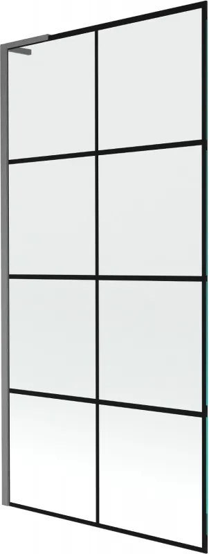 Mexen Next L, 1-krídlová vaňová zástena 90 x 150 cm, 6mm číre sklo-čierny vzor, grafitový profil, 895-090-000-03-77-66