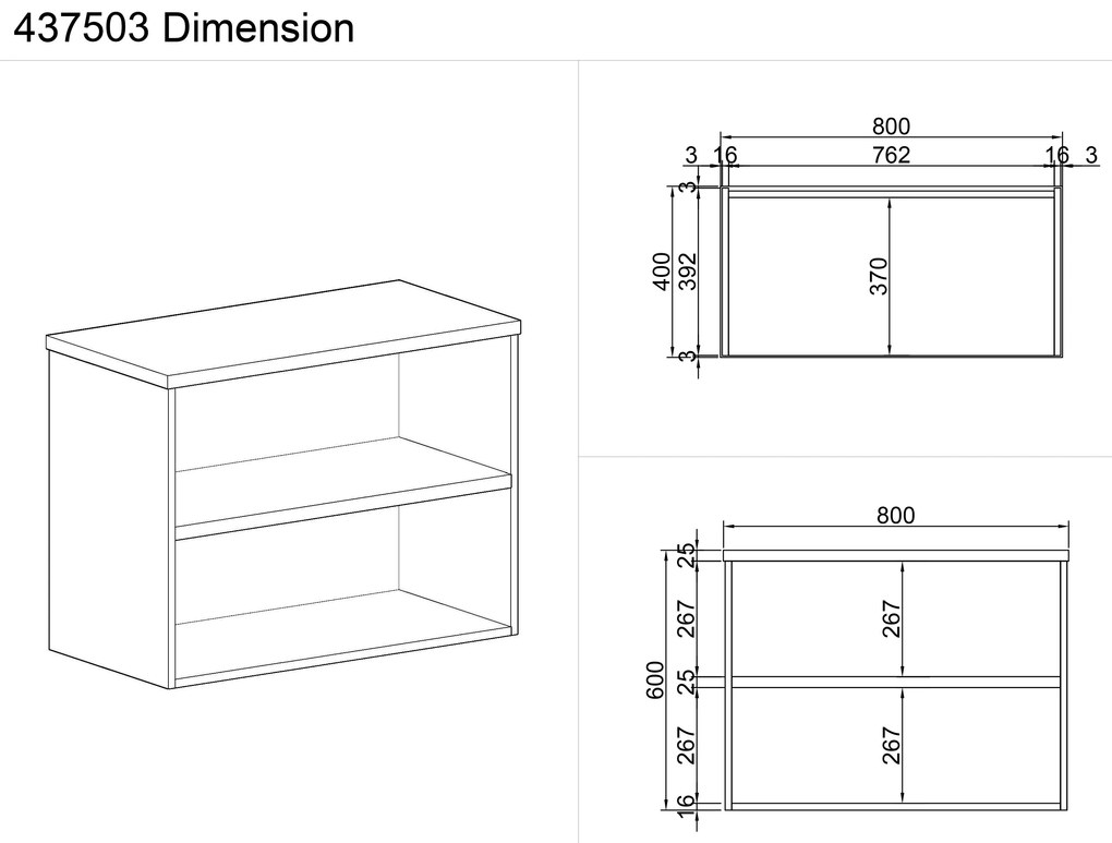 Nadstavba otvorená MIRELLI, 800 x 400 x 600 mm, biela/dub sonoma