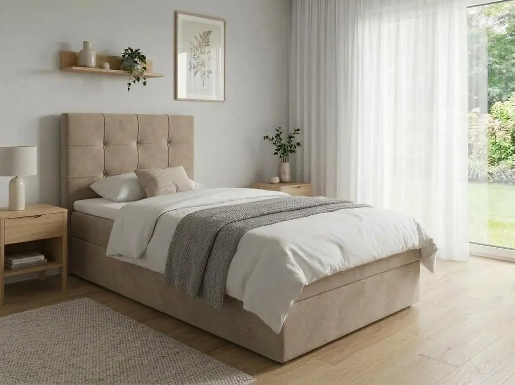 Čalúnená posteľ boxspring DIRELIS TRINITY 90x200 cm béžová Matrac: Bonell pružinová matrac