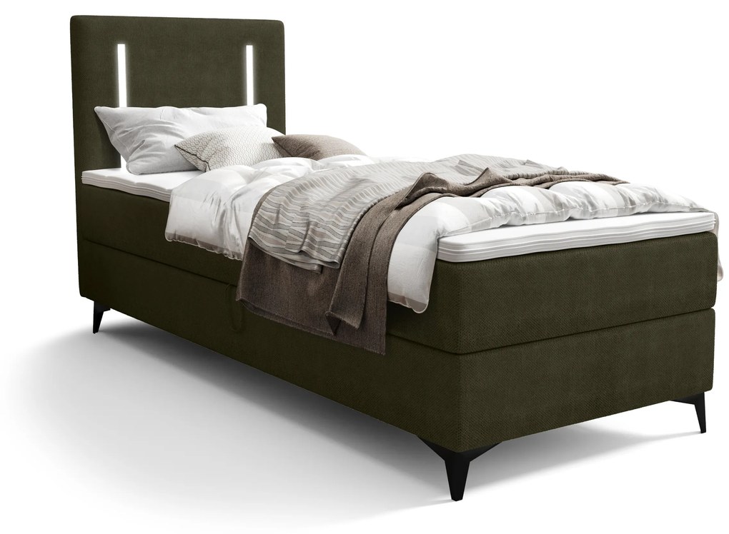 Jednolôžková posteľ 80 cm Ortega Bonell (olivová zelená) (s roštom, bez úl. priestoru) (s LED osvetlením). Vlastná spoľahlivá doprava až k Vám domov. 1082561