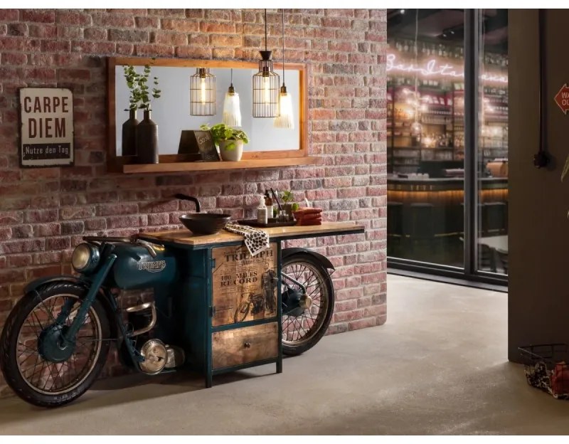 furniture-nabytek.cz - Masívna skrinka pod umývadlo Triumph z mangového dreva a kovu, lakovaná, modrá – 216×50×75 cm