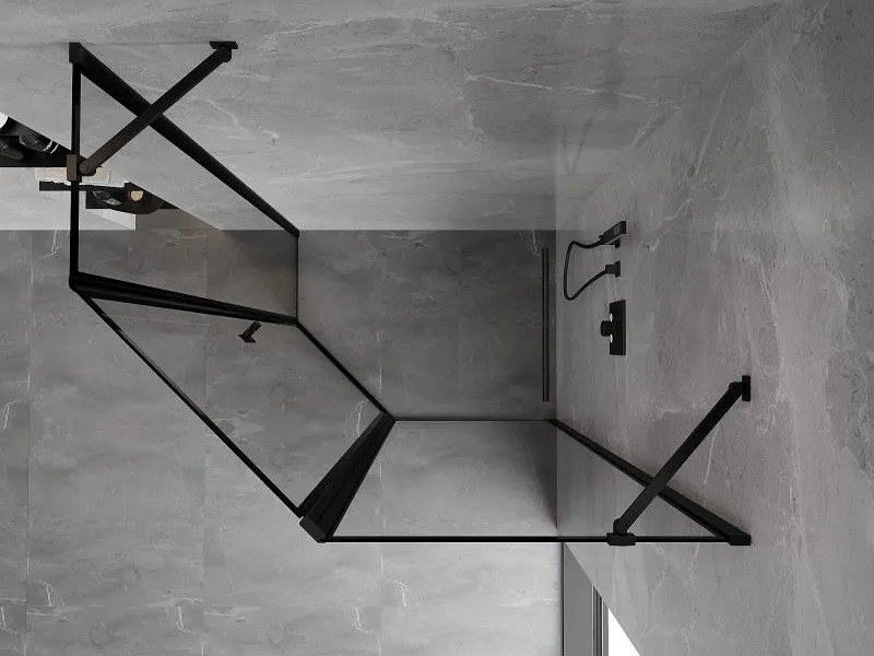 Mexen Mist, päťuholníkový sprchový kút, pravý 100 x 80 cm, číre sklo-čierny rám, 8A8-100-080-70-70-P