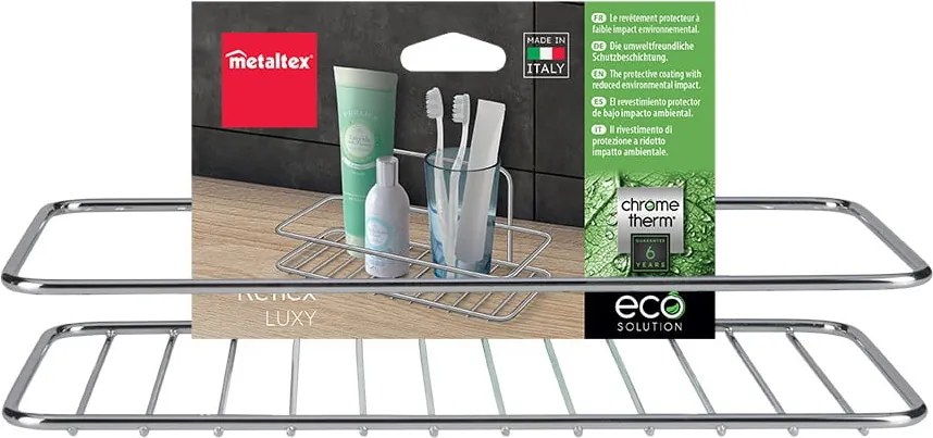 Závesná oceľová kúpeľňová polička bez vŕtania v lesklo striebornej farbe Luxy – Metaltex