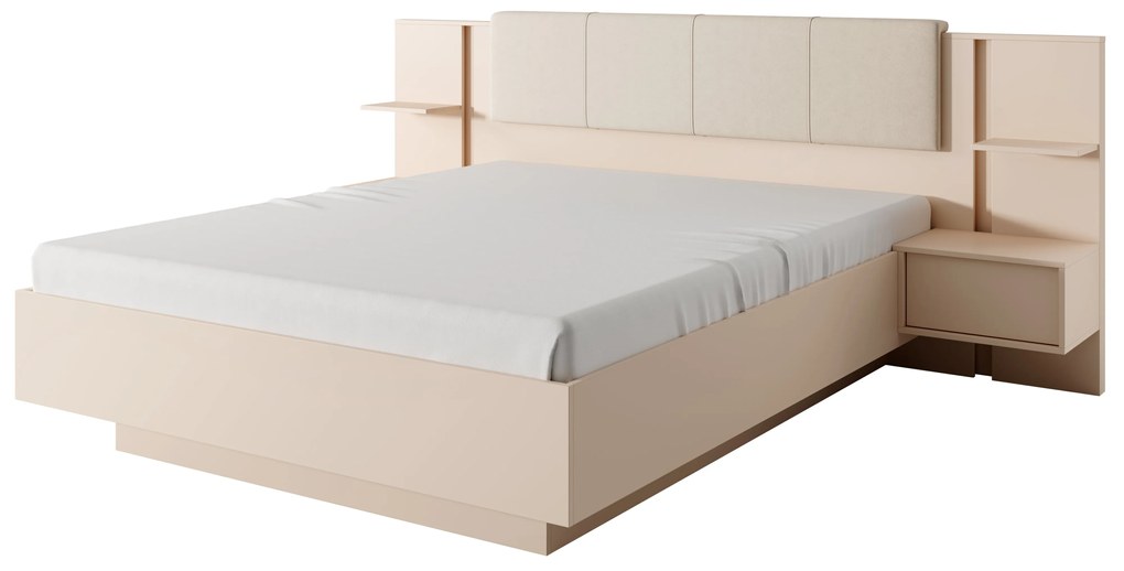 Manželská posteľ 160 cm s nočnými stolíkmi Danton K (s úložným priestorom) (bez matraca a roštu) (béžová). Akcia -20%. Vlastná spoľahlivá doprava až k Vám domov. 1071334
