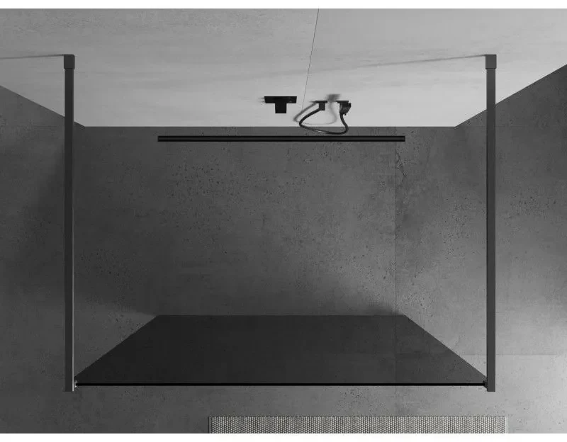Mexen Kioto, sprchová zástena Walk-In 140 x 200 cm, 8mm šedé sklo, grafitový profil, 800-140-002-66-40