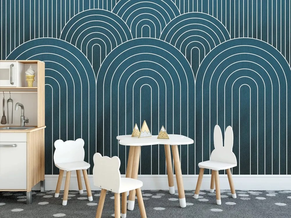 Samolepiaca tapeta modrý vzor dúhy Mid-Century