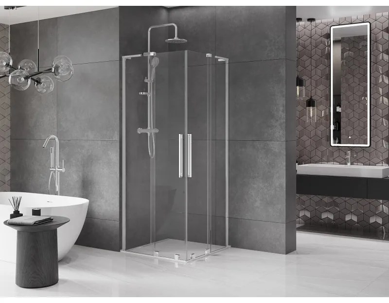 Mexen Velar L Duo, sprchový kút s posuvnými dverami 80 x 80 cm, 8mm číre sklo, chrómová, 871-080-080-02-03-01