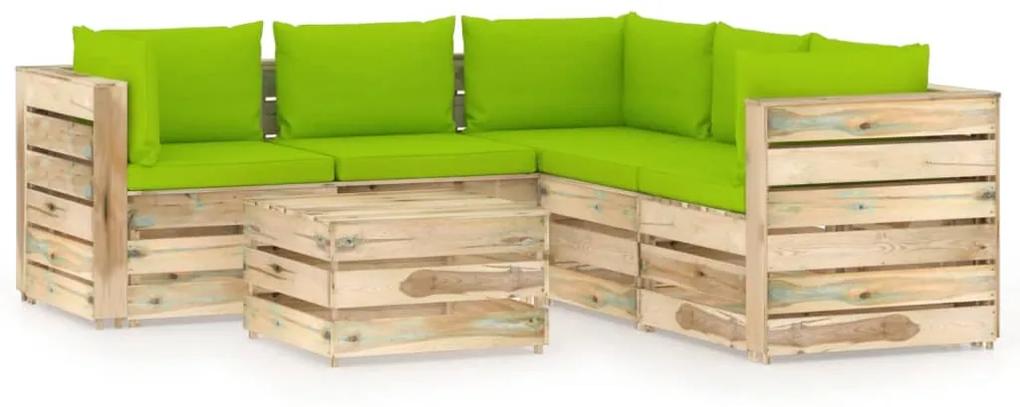 vidaXL 6-dielna sedacia súprava+podložky, zelená, impregnované drevo