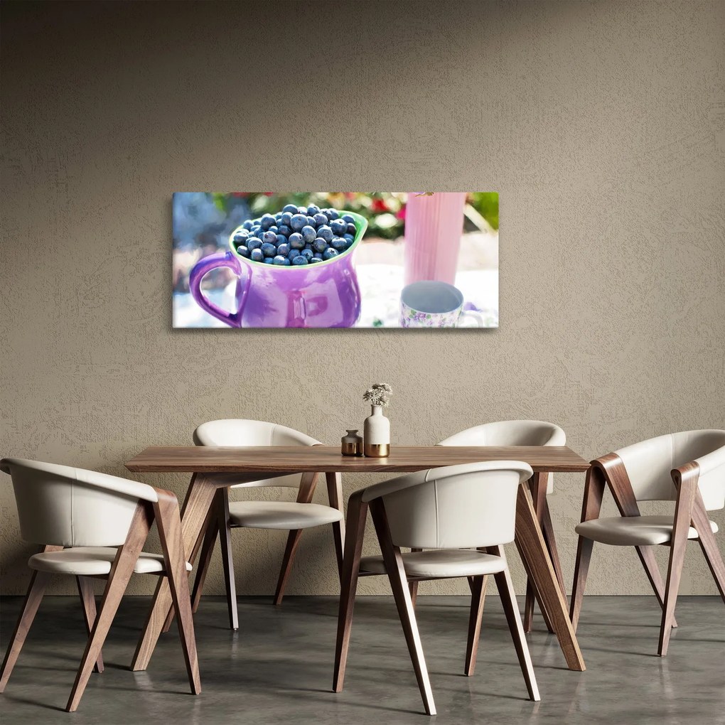 Obraz - čučoriedky v hrnčeku (120x50 cm)