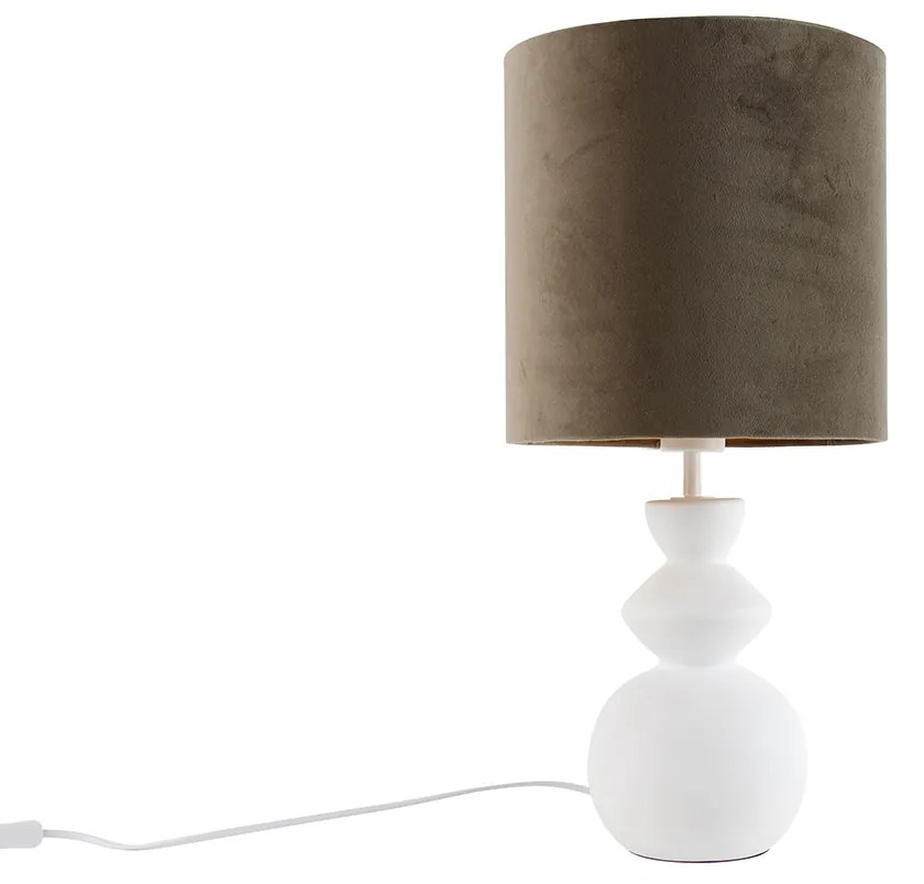 Dizajnová stolná lampa biela s tienidlom z velúru taupe so zlatom 25 cm - Alisia