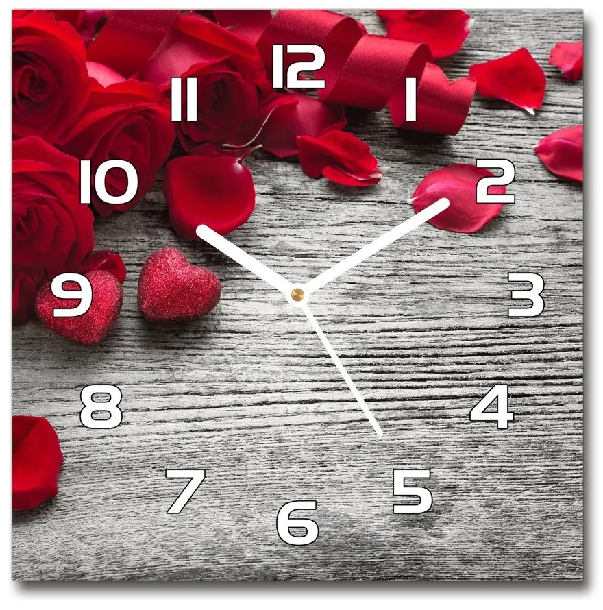Sklenené nástenné hodiny štvorec Červené ruže pl_zsk_30x30_f_99989329