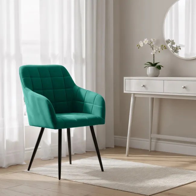Sada dvoch jedálenských stoličiek LUXANO zamatové, zelené / čierne nohy (2 ks)