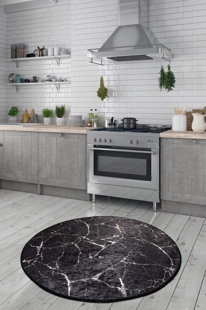 Okrúhly koberec Black Marble 140 cm čierny