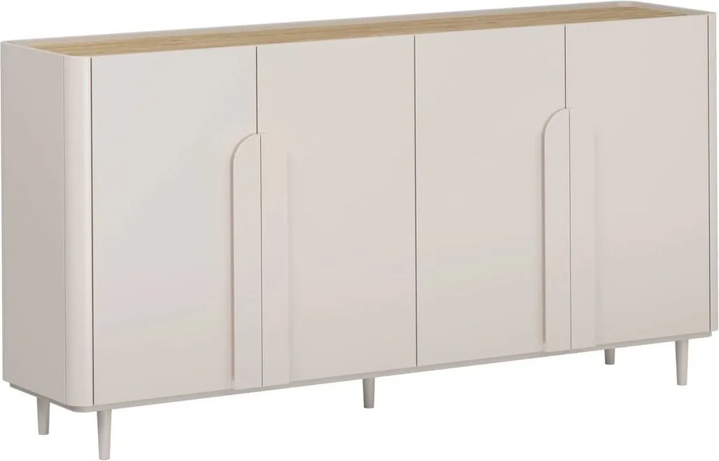 Komoda Amilio 200 cm štvordverová na nožičkách - kašmír / olejovaný dub / úchytky kašmír